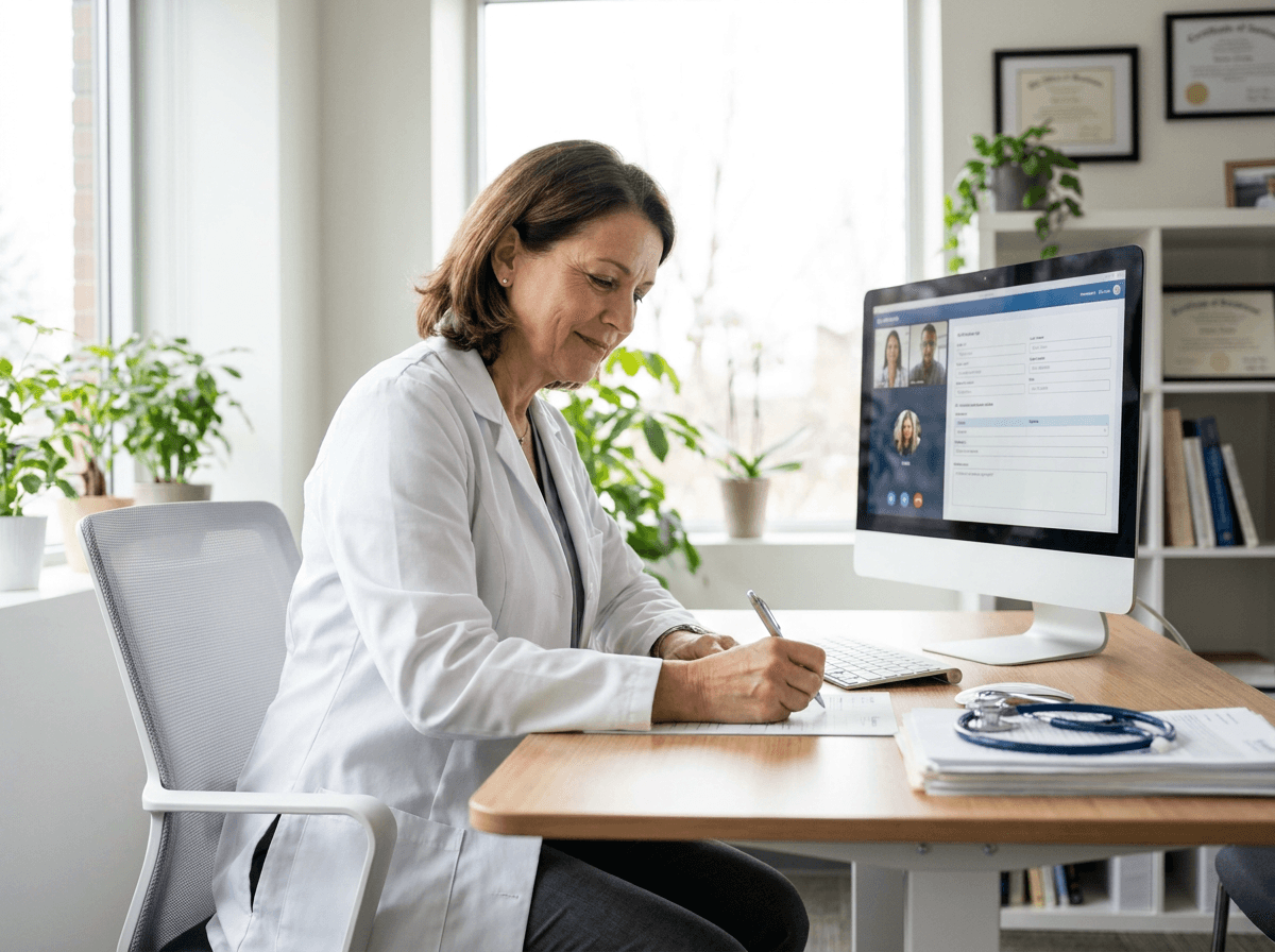 doctor-writing-medical-note-telehealth