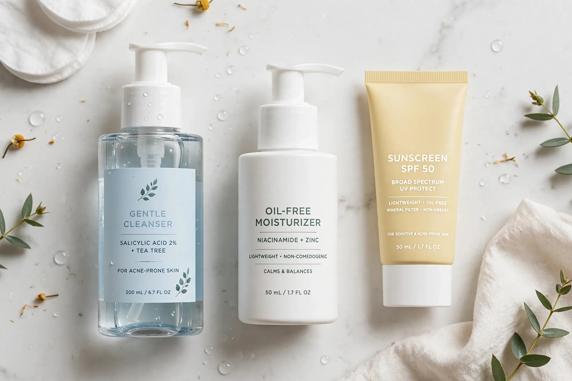Person applying gentle non-comedogenic skincare products for acne-prone skin